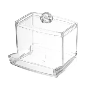 Clear acrylic cotton pad and swab storage box with lid for vanity organization