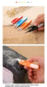 Detailansicht der Mini-U-Schere zum Schneiden von Fäden und Verpackungen in Bonbonfarben