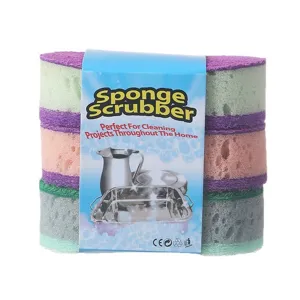 Set of three multi-colored double-sided heavy duty dishwashing sponges for kitchen