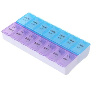 Tragbare 14-Fächer 7-Tage-Pillenbox mit AM/PM-Markierungen und doppelten Reihen