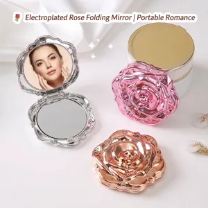 Rosenblumenform Tragbarer Schminkspiegel Faltbarer Doppelseitiger Mini Kompakt Taschenspiegel Galvanisierter Blumen Spiegel Für Damen Mädchen Schönheit Reise Spiegel