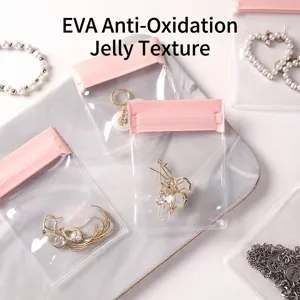 Transparent EVA Anti-Oxidation Jewelry Storage Bag Pink Ziplock Pouch For Earrings Necklace Ring Portable Dustproof Bag