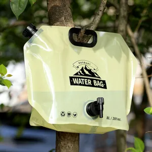Portable 8L foldable outdoor water storage bag with sturdy handle and faucet for camping