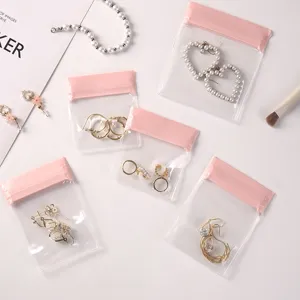 Portable EVA jewelry storage bags with pink zip-lock for earrings and necklaces