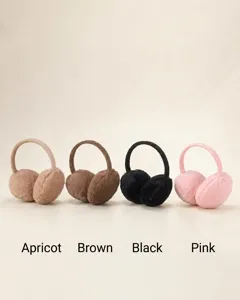 Four colors of plush winter earmuffs for women: apricot, coffee, black, and pink.