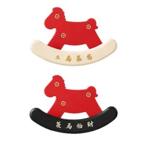 Set of two red rocking horse shaped arched bag hooks for closet scarf and tie organization