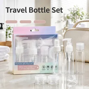 Portable Travel Makeup Refillable Bottle Set Plastic Spray Lotion Pump Cream Jar With Gradient Storage Box For Skin Care