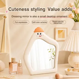 Cute cartoon desktop makeup mirror with unique irregular mountain shape and hat.