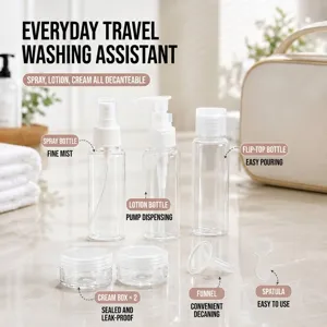 Portable travel toiletry bottle set including spray lotion and cream containers