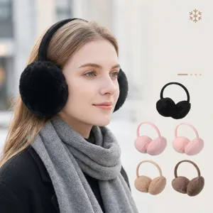 Soft plush winter earmuffs for women, warm outdoor ear warmers in various colors
