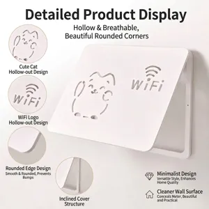 Minimalist white electric meter box cover featuring a hollow cat design and WiFi symbol.