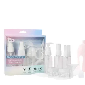 Portable travel bottle set with spray and lotion pump for cosmetic liquid storage