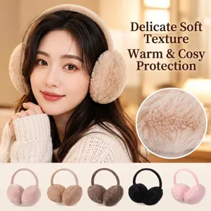 Cozy plush winter earmuffs for women, warm faux fur ear warmers in various colors.