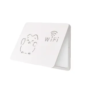 Minimalist white decorative electric meter box cover with cute cat and WiFi cutout design