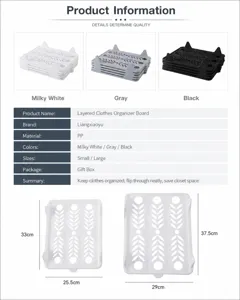 Detailed product specifications and dimensions for layered clothes organizer boards