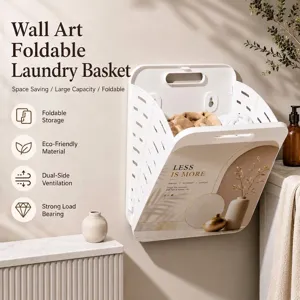 White foldable wall-mounted laundry basket with minimalist design for bathroom