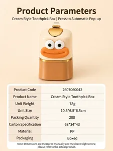 Detail view of cute cartoon bird toothpick dispenser with dimensions and specs