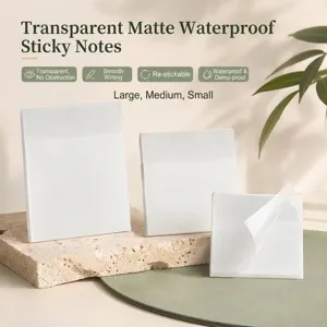 Notes Autocollantes Imperméables Givrées Transparentes Pour Étudiants Bureau Blocs-Notes Grand Moyen Petit Ensemble Minimaliste PET Papeterie Claire