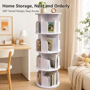 Rotating Children Bookshelf White Multi-Tier Floor Standing Storage Rack 360 Degree Revolving Picture Book Cabinet For Living Room Kids Bedroom
