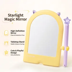 Cute Arch Desktop Makeup Mirror With Cat Ears Star Magic Wand Portable Standing Vanity Mirror For Dorm Office Bedroom Women