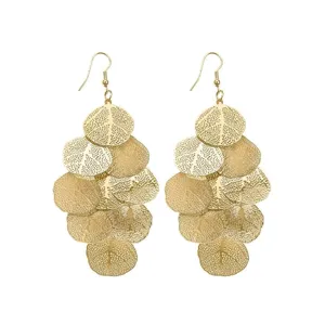 Elegant gold filigree leaf dangle earrings for women with delicate hollow-out petals