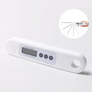 Vista dettagliata del termometro digitale pieghevole bianco per alimenti con display LCD