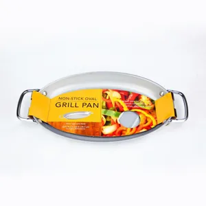 Non-stick Stainless Iron Oval Grill Pan With Double Handles Ridged Bottom For Outdoor BBQ Fish Seafood Vegetables Grilling
