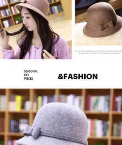 Dettaglio cappello cloche in lana con decorazione a fiocco per la moda invernale femminile