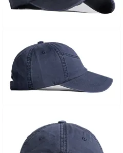 Detailed view of washed cotton baseball cap with decorative stitching from multiple angles