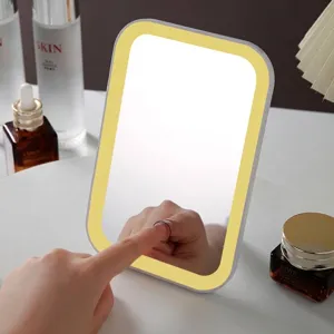 Modern desktop LED makeup mirror featuring three-color stepless dimming and touch control