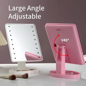 LED desktop makeup mirror with touch screen and 180-degree adjustable rotation