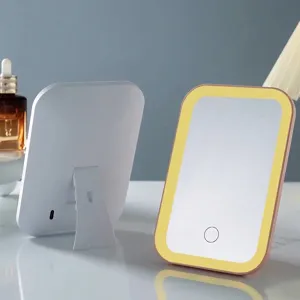 Desktop LED makeup mirror with adjustable stand and touch-sensitive ring light