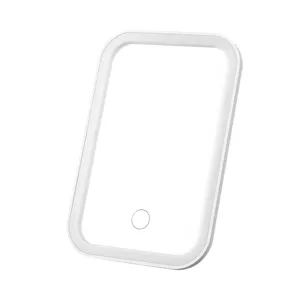 Elegant portable desktop LED makeup mirror with touch sensor and sleek white frame design