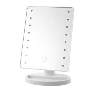 Tabletop LED makeup mirror with 16 lights and touch sensor switch on white base