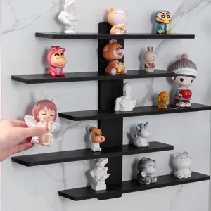 Scaffale da parete in legno nero a 5 livelli per esposizione di figurine e blind box