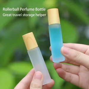 Φορητά μπουκάλια roll-on από παγωμένο γυαλί για άρωμα με καπάκι σε στυλ μπαμπού