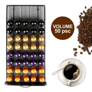 Kaffeekapselhalter aus schwarzem Metallgeflecht für 50 Stück mit Lebensstil-Props