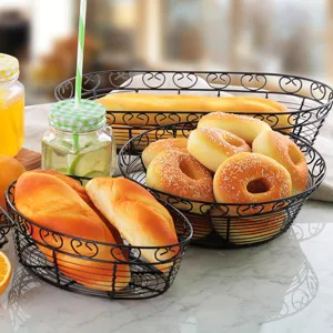 Europese Stijl IJzerdraad Fruitmand Hart Patroon Zwart Metaal Brood Opbergmand Voor Keuken Tafel Bureau Organisatie