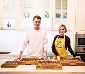Organizadores de cajones de bambú extensibles para cubiertos de cocina
