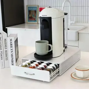 Weißer Kapselhalter aus Metall für 40 Kaffeekapseln als Küchen-Maschinensockel