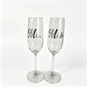 Elegant crystal Mr. and Mrs. champagne flutes set for wedding celebrations and gifts