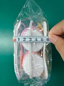 Close-up detail showing the 6cm width measurement of the clear travel toiletry pouch.