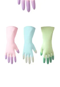 Gants de ménage en latex bicolores durables en trois combinaisons de couleurs pastel