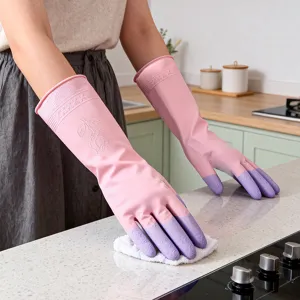 Gants de Nettoyage en PVC Imperméables Ménagers Gants Bicolores de Cuisine pour la Vaisselle Avec Gaufrage de Roses Gants de Protection pour Femmes