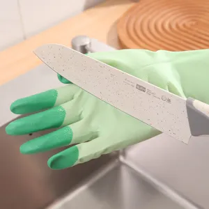 Gants de cuisine durables en latex bicolore vert avec test de lame de couteau