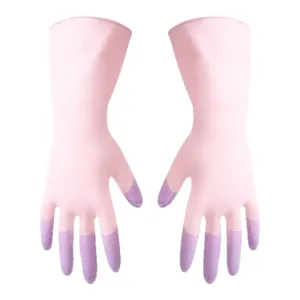 Gants de nettoyage en latex imperméables rose et violet pour la cuisine et la maison