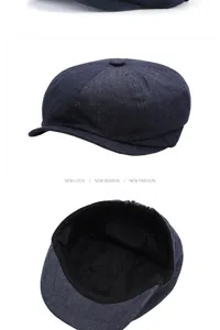 Dettaglio del profilo laterale e della fodera interna della coppola in denim blu