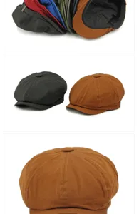 Varie angolazioni di berretti newsboy in cotone vintage in diversi colori classici