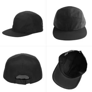 Classic black 5-panel skateboard cap featuring flat brim and adjustable strap for men