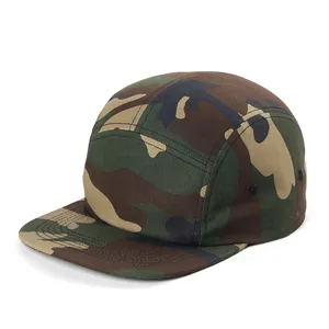 Cappellino da baseball classico a 5 pannelli in cotone mimetico con visiera piatta urbana
